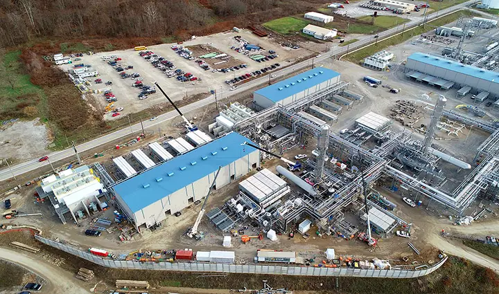A large gas plant under construction, seen from the air